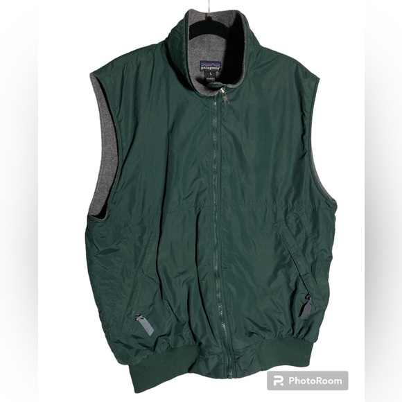 Patagonia Mens Fleece Lined Nylon Vest Vintage Full Zip Outdoor Size Large green
